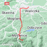Mapa Myślenice - Kraków - szosowo